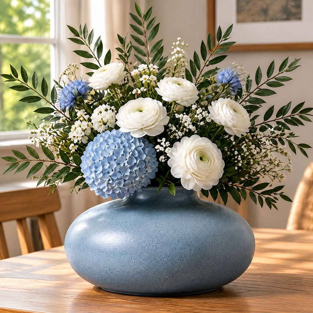 Waverlyo™ Blue Speckled Low Bowl Vase