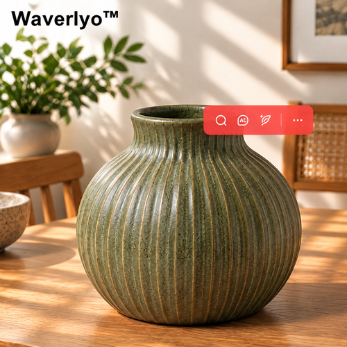 Waverlyo™ Olive Green Ribbed Ceramic Vase