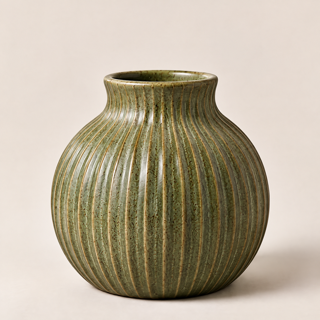 Waverlyo™ Olive Green Ribbed Ceramic Vase
