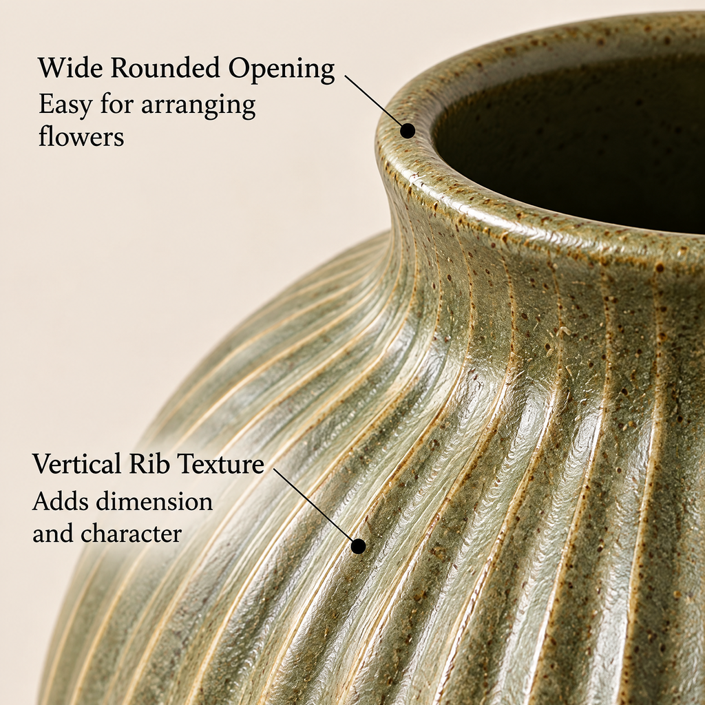 Waverlyo™ Olive Green Ribbed Ceramic Vase