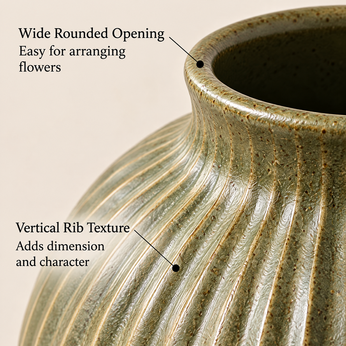 Waverlyo™ Olive Green Ribbed Ceramic Vase