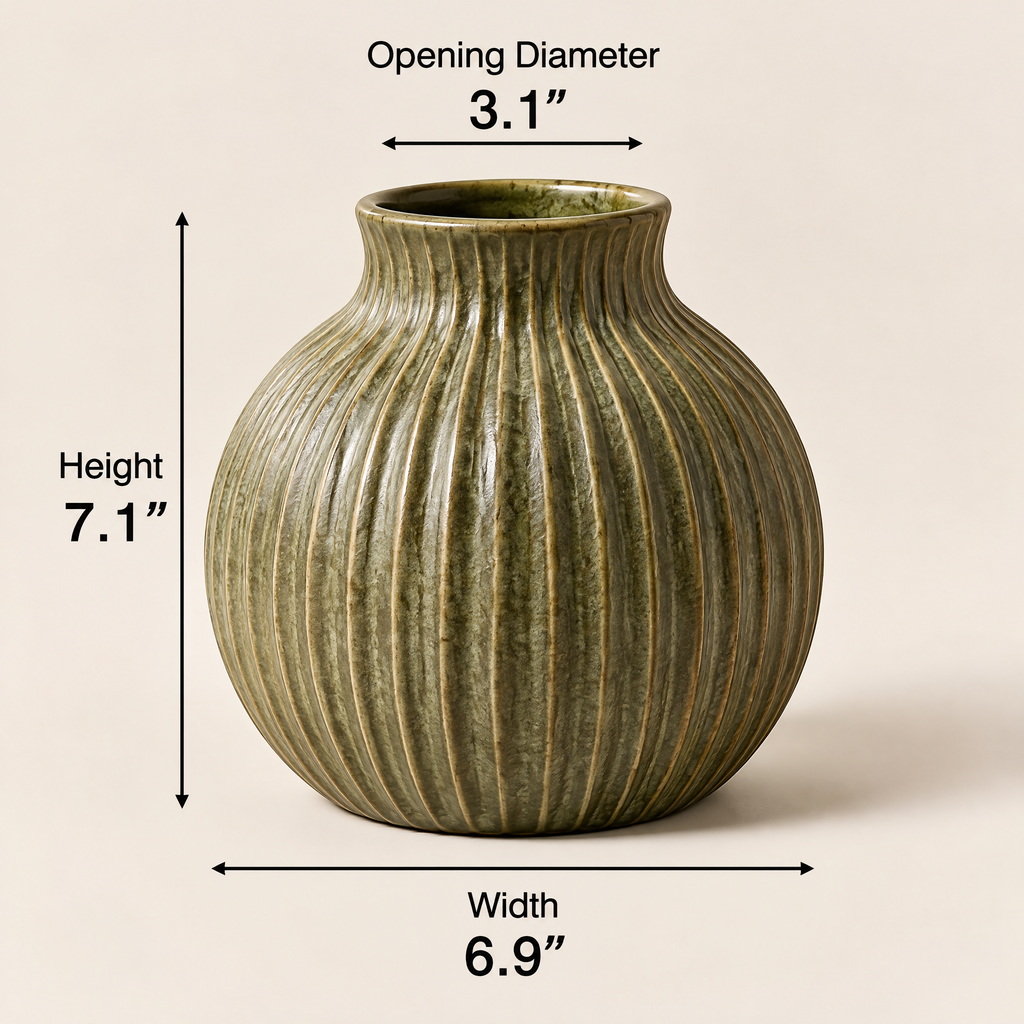 Waverlyo™ Olive Green Ribbed Ceramic Vase