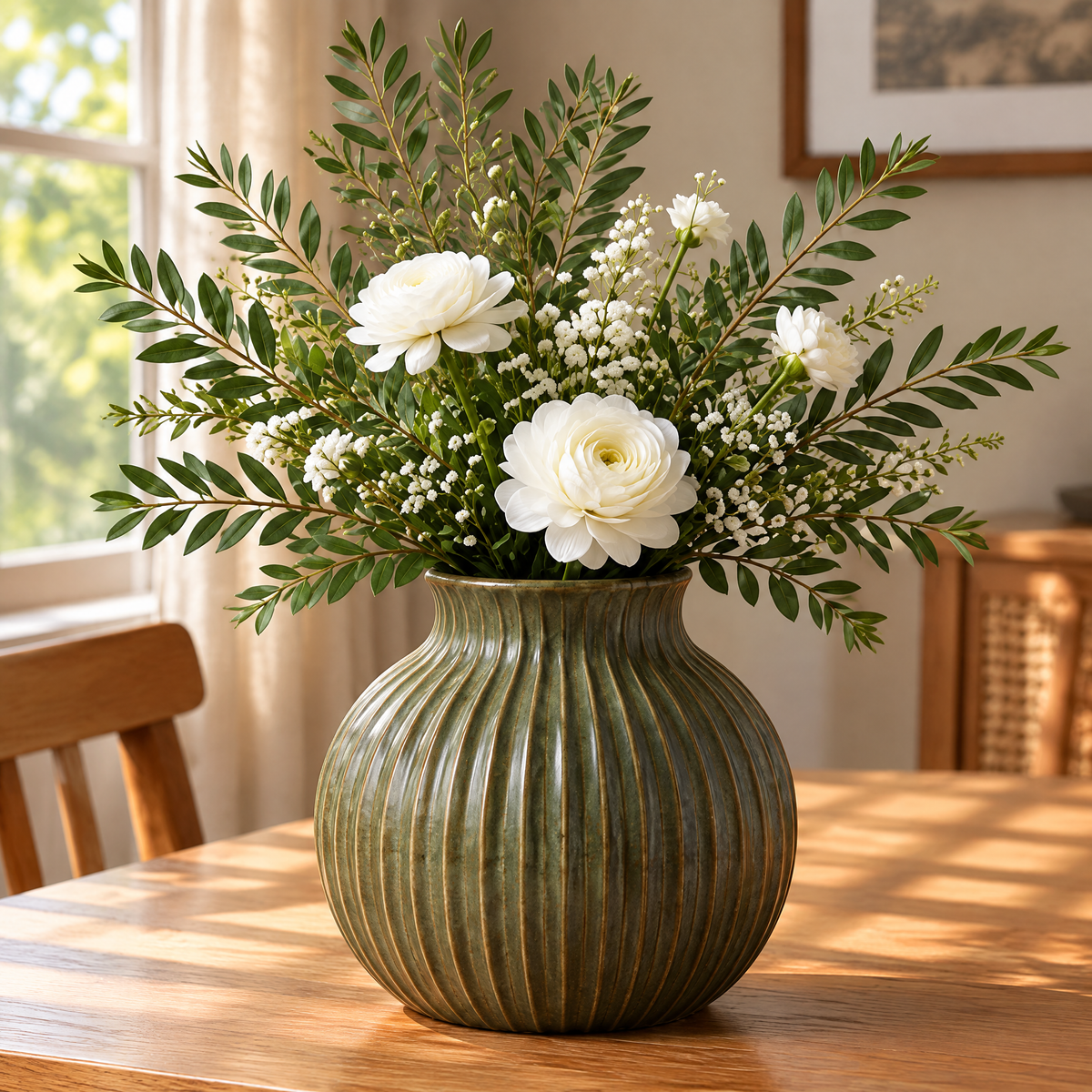 Waverlyo™ Olive Green Ribbed Ceramic Vase