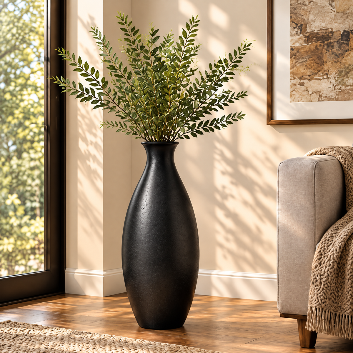 Waverlyo™ Matte Black Tall Ceramic Vase