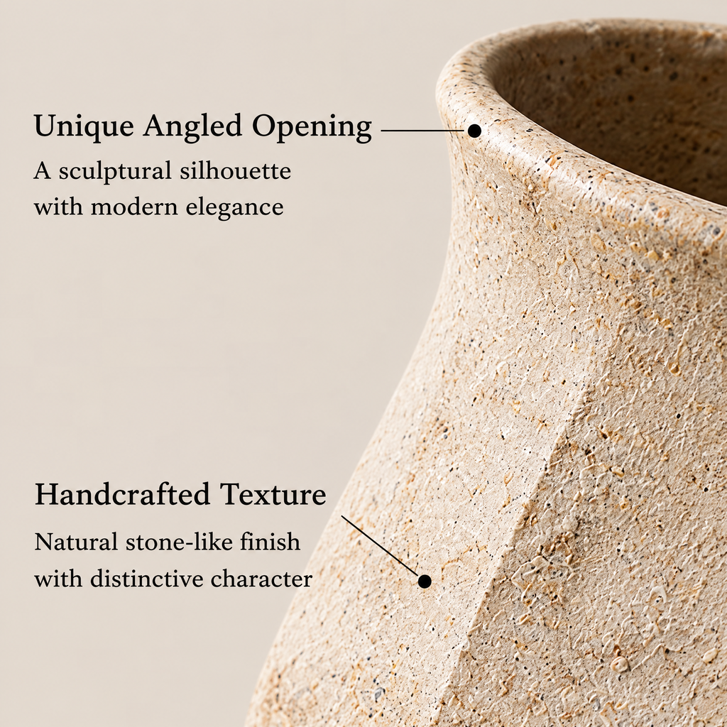 Waverlyo™ Faceted Stone Texture Ceramic Vase