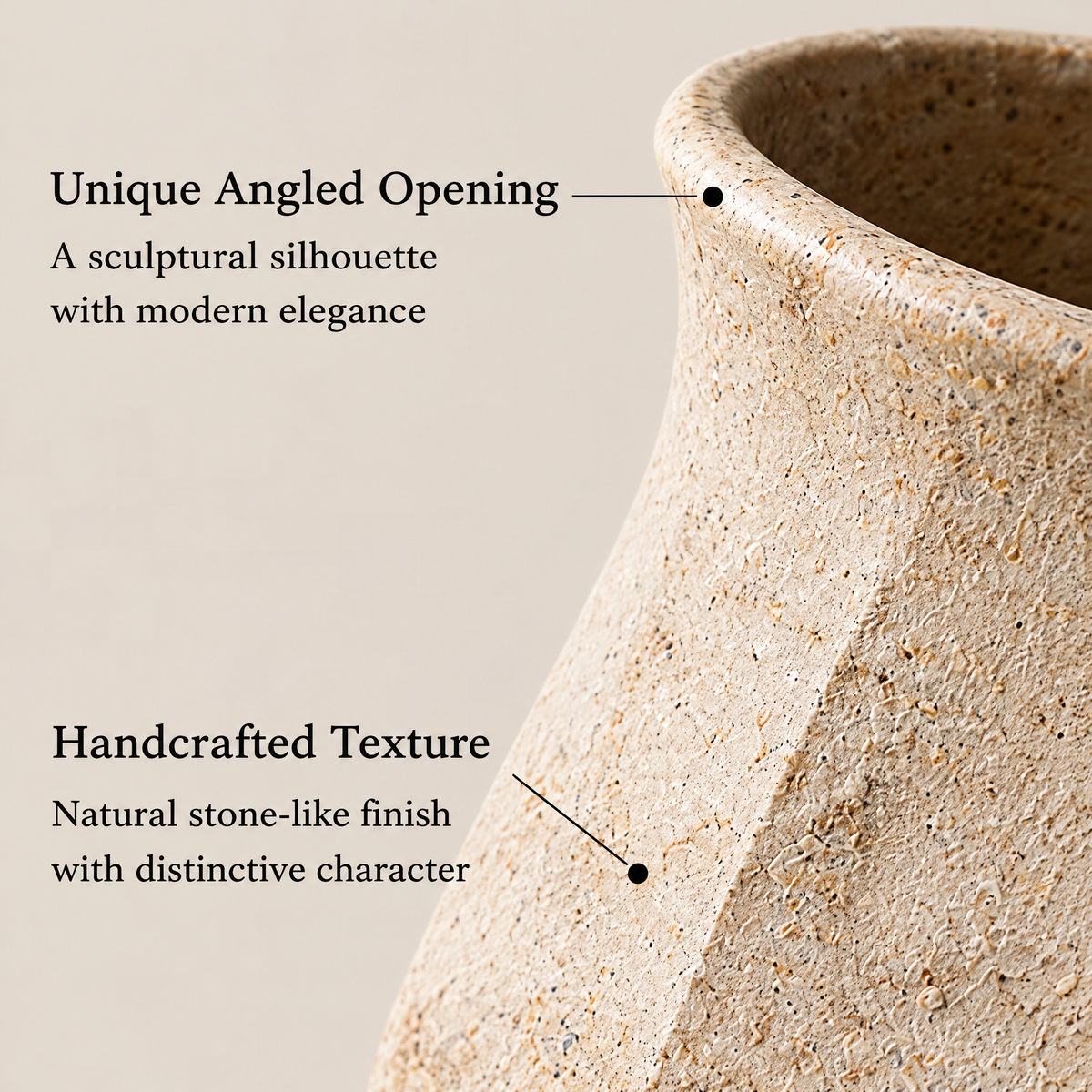 Waverlyo™ Faceted Stone Texture Ceramic Vase