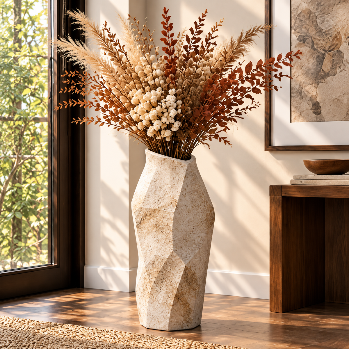 Waverlyo™ Faceted Stone Texture Ceramic Vase