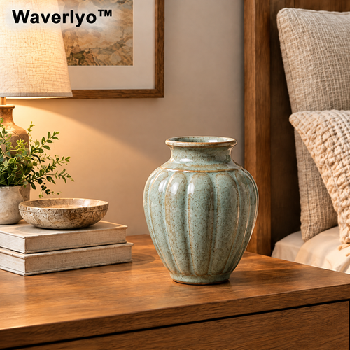 Waverlyo™ Ribbed Reactive Glaze Ceramic Vase