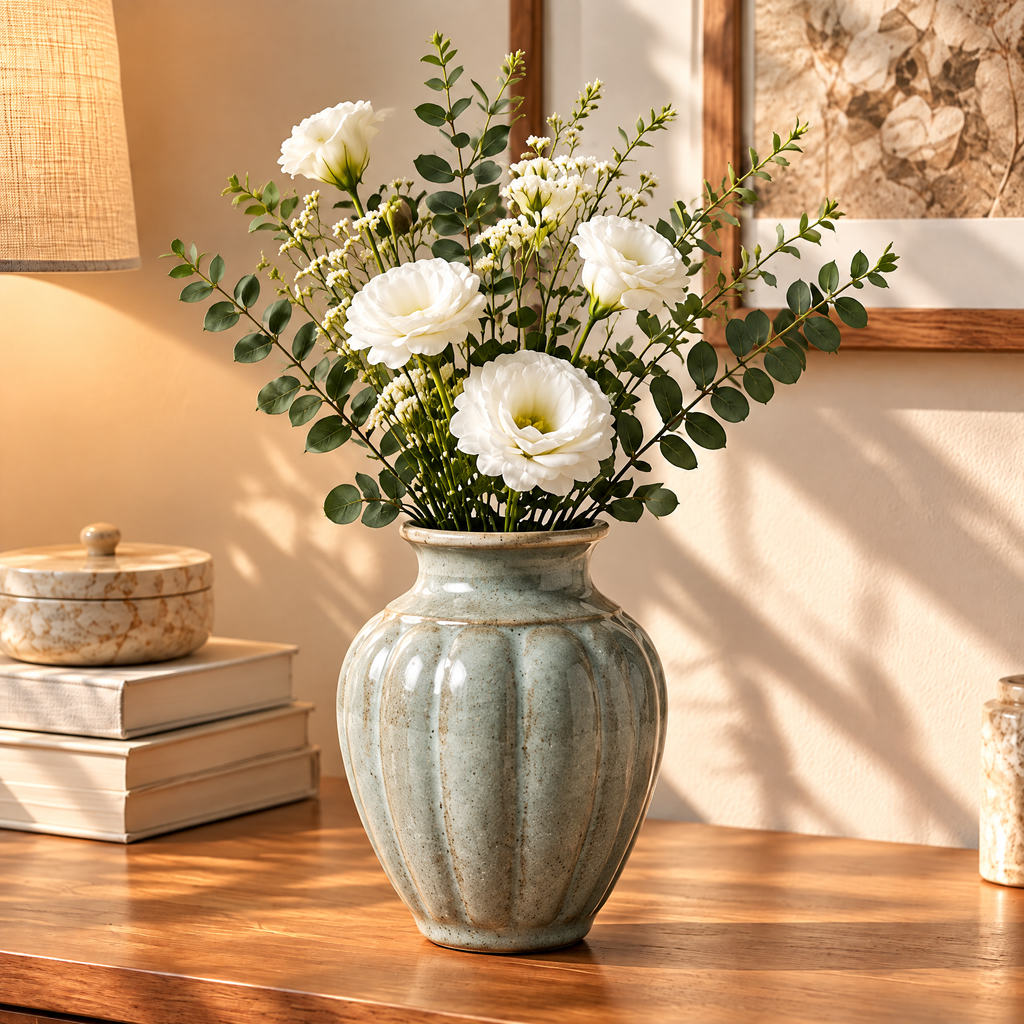 Waverlyo™ Ribbed Reactive Glaze Ceramic Vase