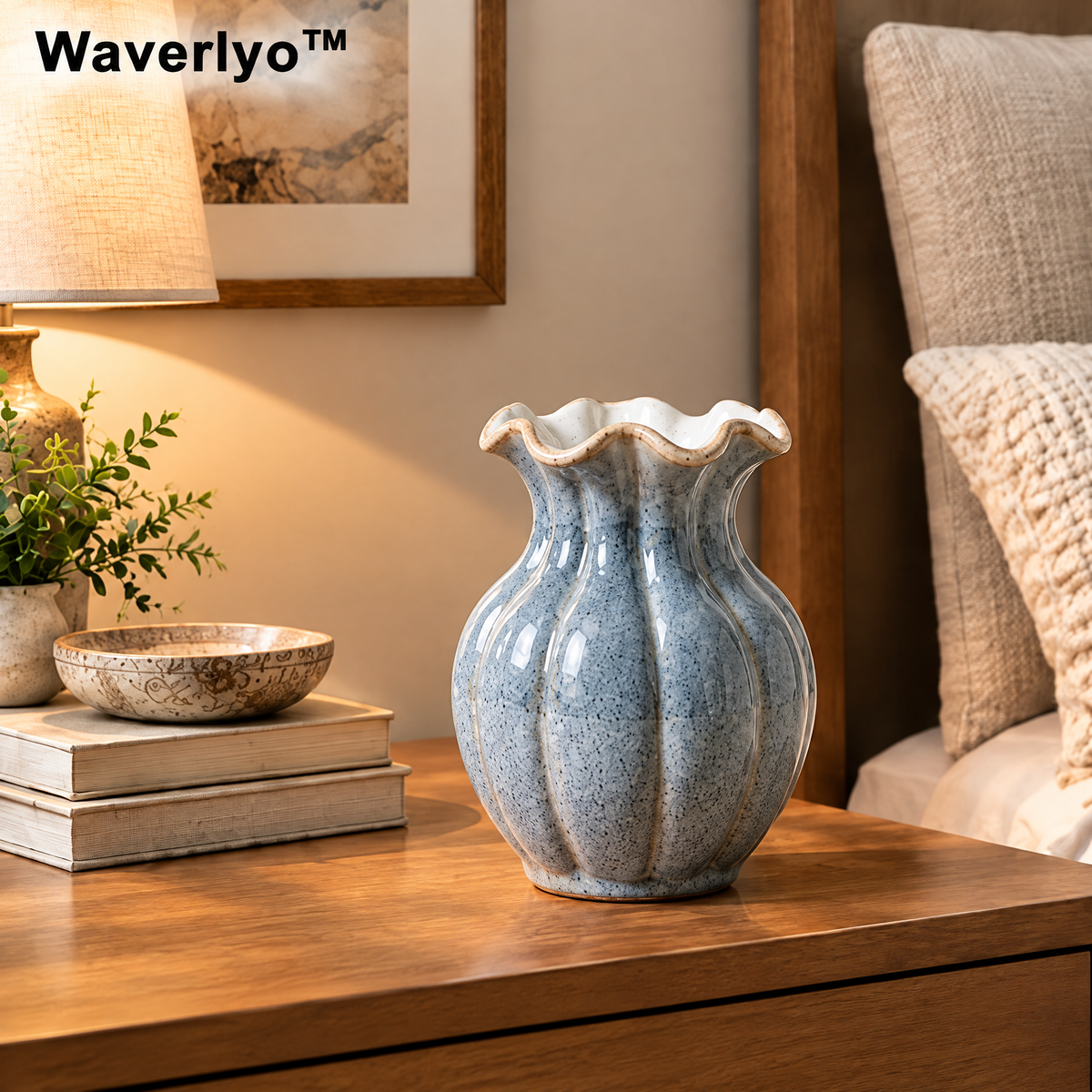 Waverlyo™ Wavy Rim Reactive Glaze Ceramic Vase