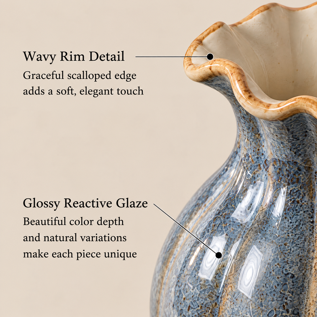 Waverlyo™ Wavy Rim Reactive Glaze Ceramic Vase