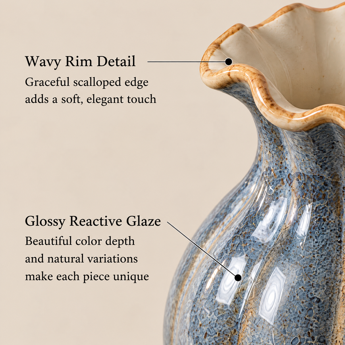 Waverlyo™ Wavy Rim Reactive Glaze Ceramic Vase