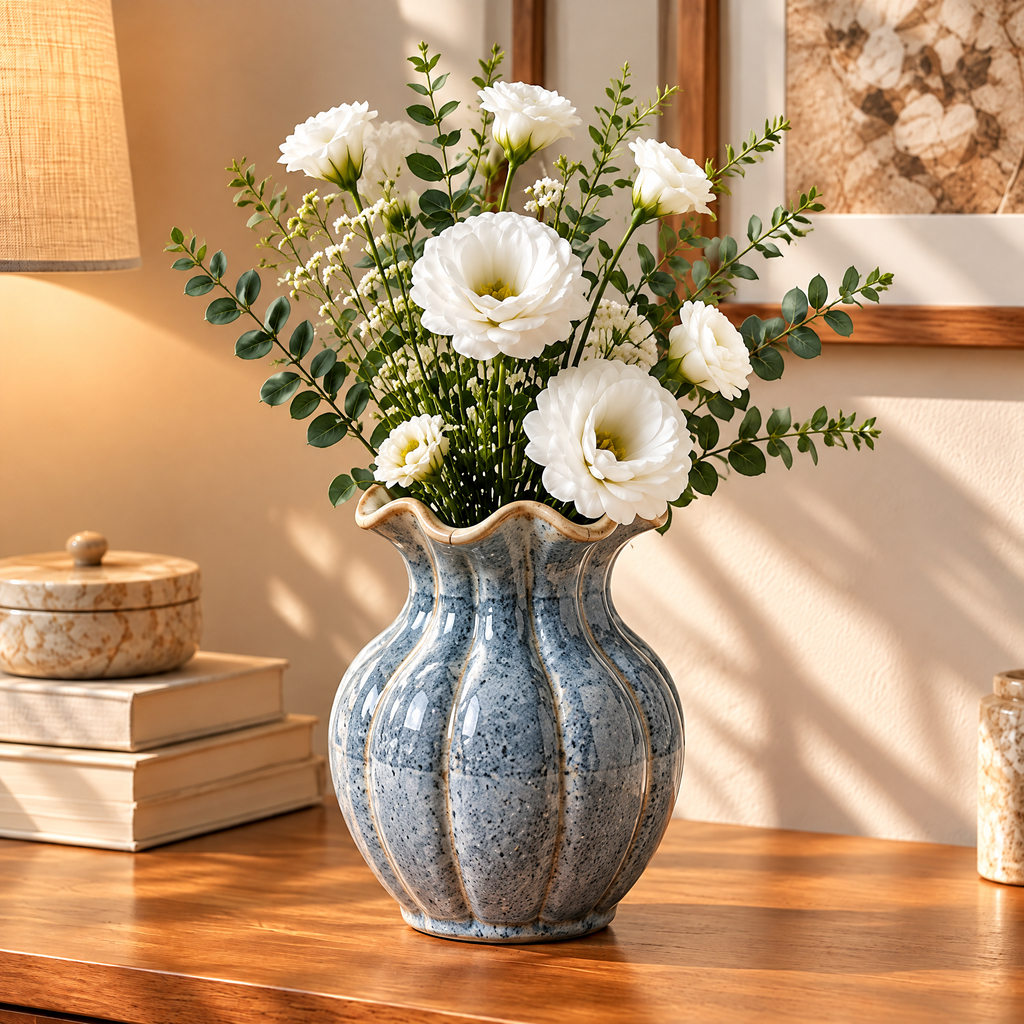 Waverlyo™ Wavy Rim Reactive Glaze Ceramic Vase